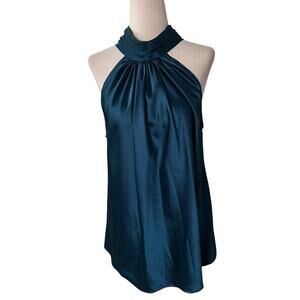 Bishop and Young Blue Halter Satin Blouse Women Size Small | 63-53
